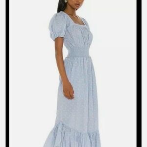 LoveShackFancy Light Blue Midi Dress with Puff Sleeves